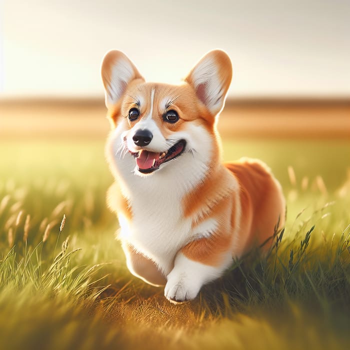 Adorable Corgi Frolicking in Lush Green Field