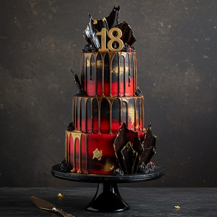 Stunning Red, Black & Gold 18th Birthday Cake