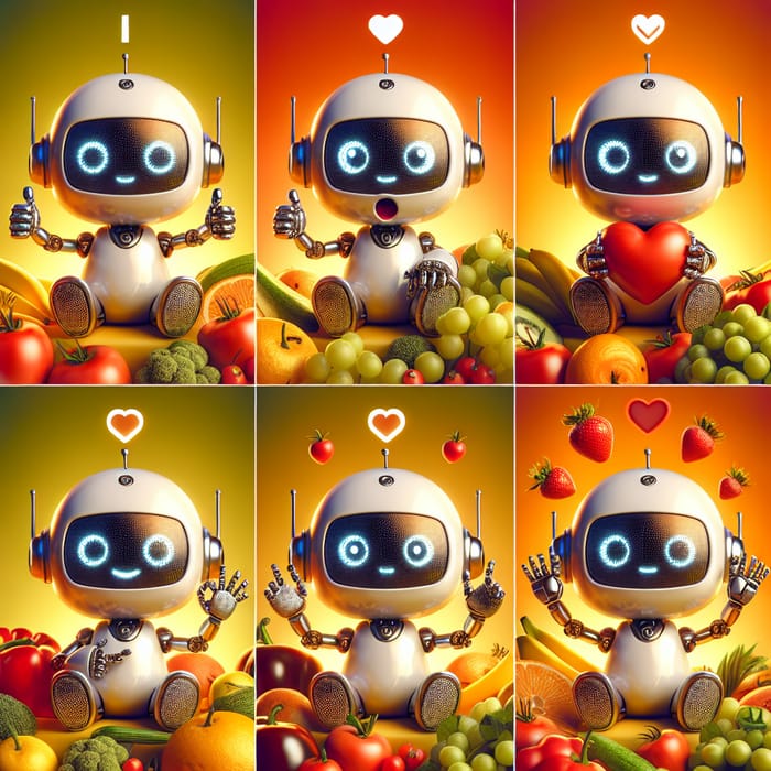 Adorable Robot Expressions Among Fresh Produce