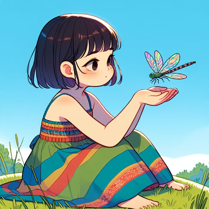 Dreaming Girl with Dragonfly