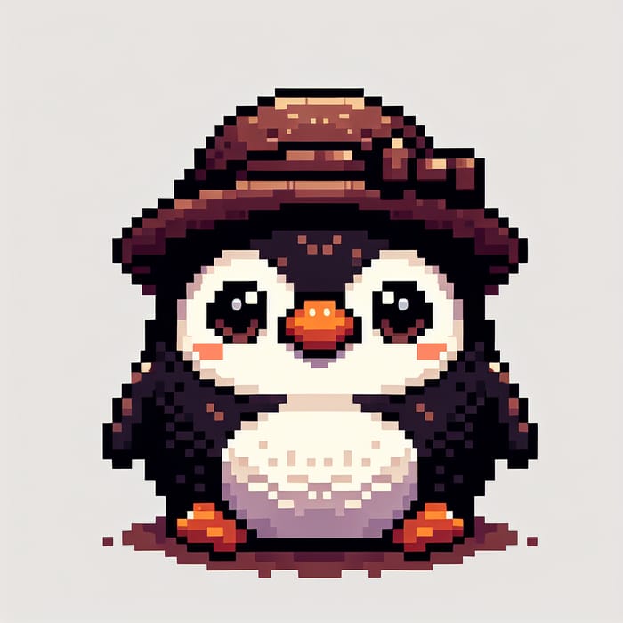 Pixel Art Penguin Wearing a Stylish Hat