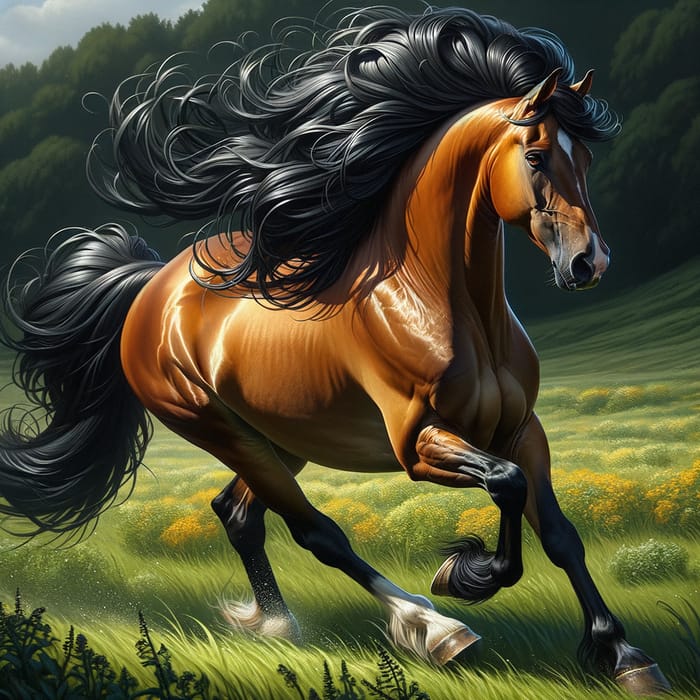 Majestic Horse Running in Verdant Meadow