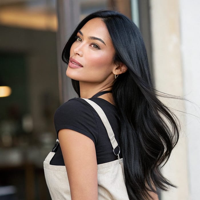 Stunning Latina with Long Black Hair & Apron