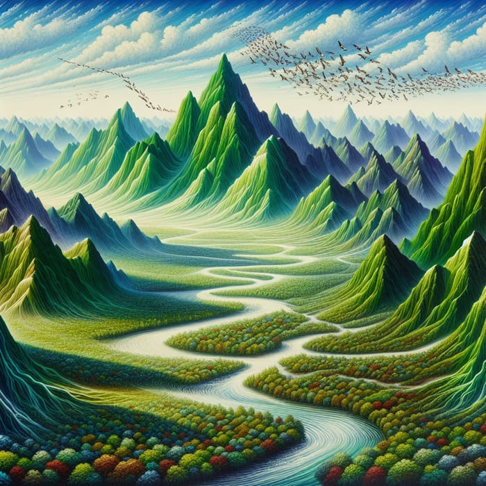 Magnificent Mountains Supporting Life: A Textured Acrylic Painting