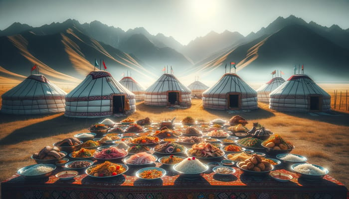 Festive Kazakh National Food Celebration in the Steppe