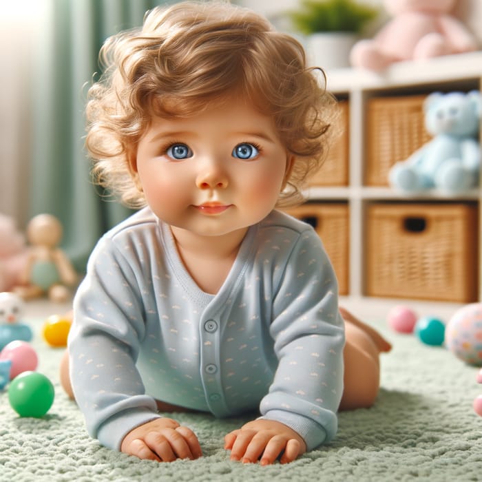 Charming Baby in Blue Onesie | A Delightful Scene of a Cute Baby