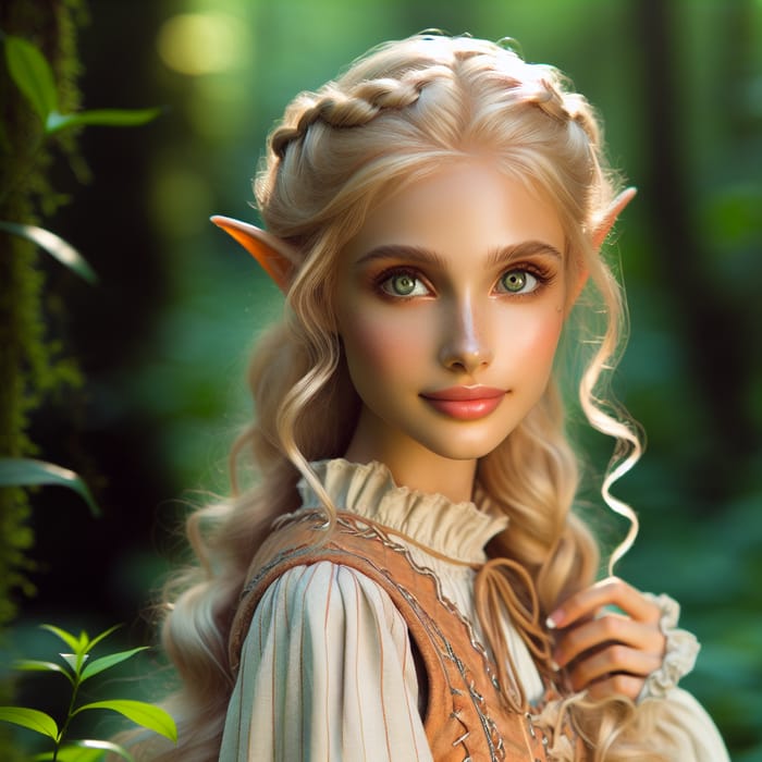 Blond Hair Elf Girl in Enchanted Forest