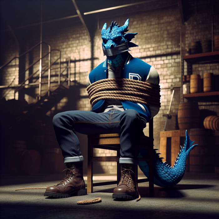 Captured Blue Dragon in Gritty Chiaroscuro Scene