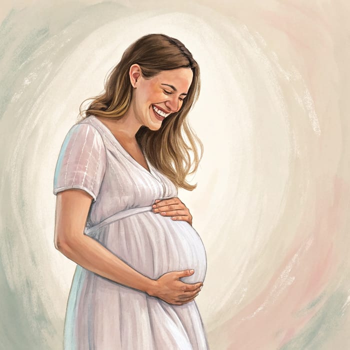 Joyful Expecting Mother in a Serene Setting