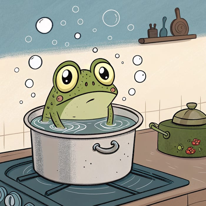 Comic Frog Soaking in Warm Water