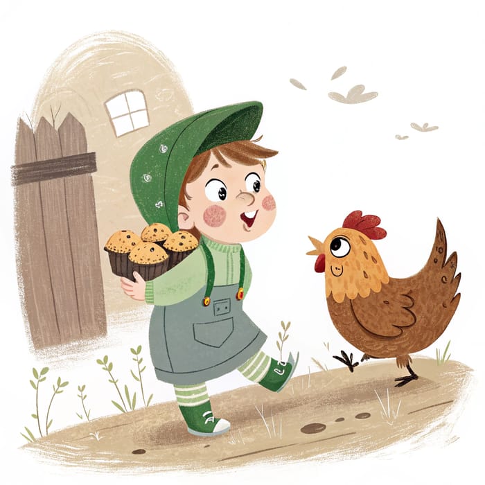 Cute Irish Baby with Muffins and a Chasing Chicken