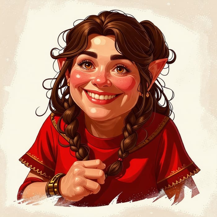 Charming Female Dwarf in Red Tunic