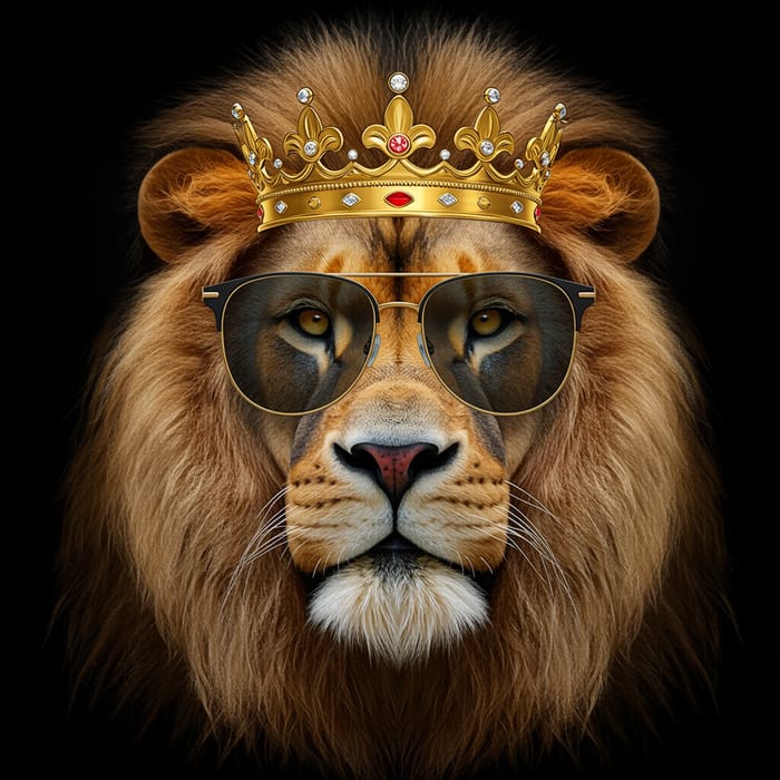 Majestic Lion with Crown & Stylish Sunglasses