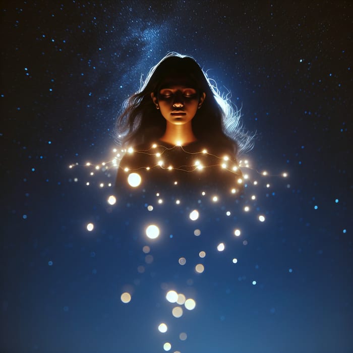 Enchanting Girl Among Night Sky Lights