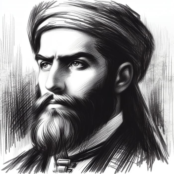 Adem Jashari Black and White Sketch: 19th-Century Charcoal Portrait