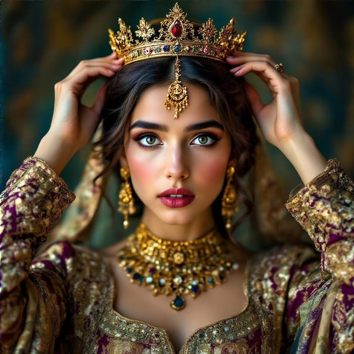 Regal Persian Gown Close-Up Portrait Regal Persian Gown Close-Up Portrait