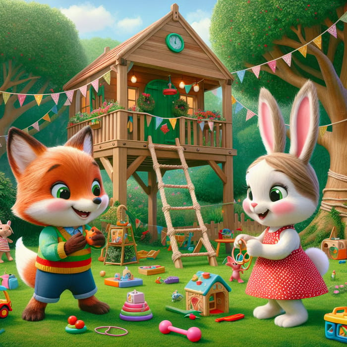 Playful Adventures of Cartoon Fox and Bunny Kids