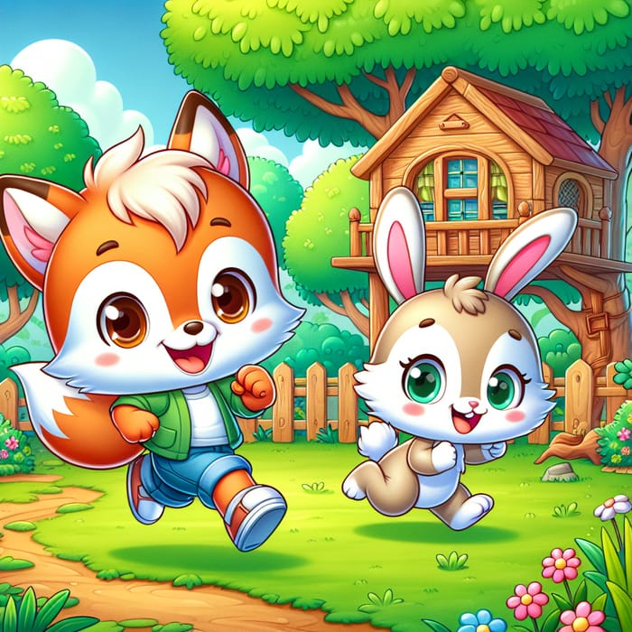 Playful Adventures of a Fox and Bunny Best Friends