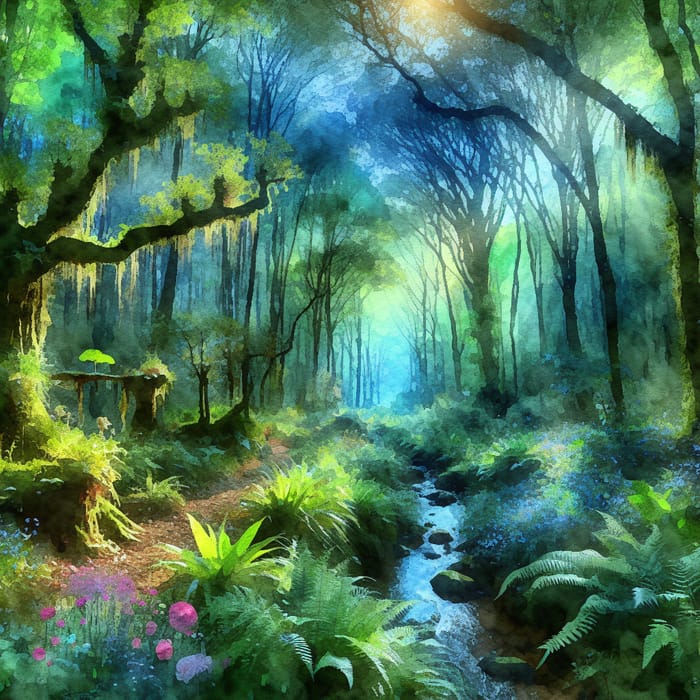 Enchanted Forest Watercolor Painting | Mystical Flora & Fauna