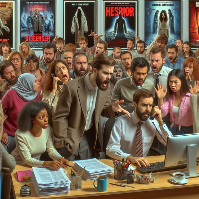 Customer Service Scenes with Horror Movie Posters