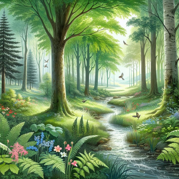 Peaceful Forest Watercolor Painting