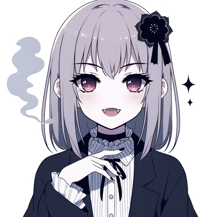 Pretty & Cute Vampire Anime Girl Smoking - Enigmatic Charm