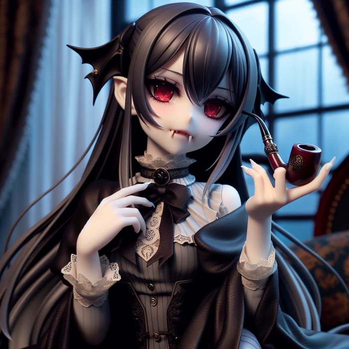 Vampire Anime Girl Smoking | Mysterious Gothic Illustration