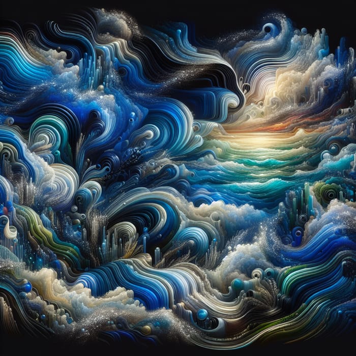 Abstract Ocean Dreamscape: Waves & Marine Flora