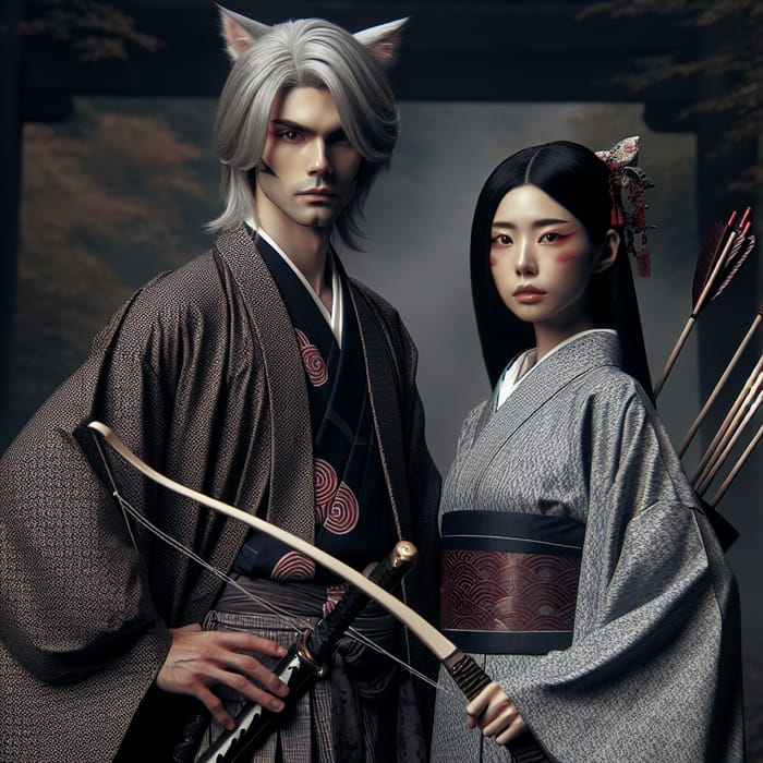 Inuyasha and Kikyo - Historical Japanese Couple in Dramatic Setting