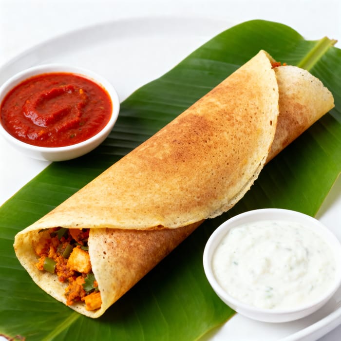 Perfectly Cut Masala Dosa in Banana Leaf Perfectly Cut Masala Dosa in Banana Leaf