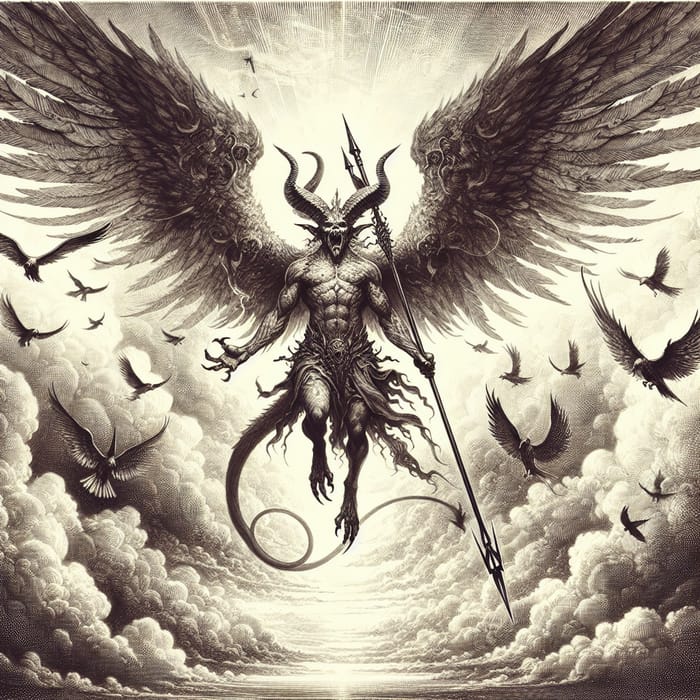 Dominant Demon with Wings and Spear Imagery