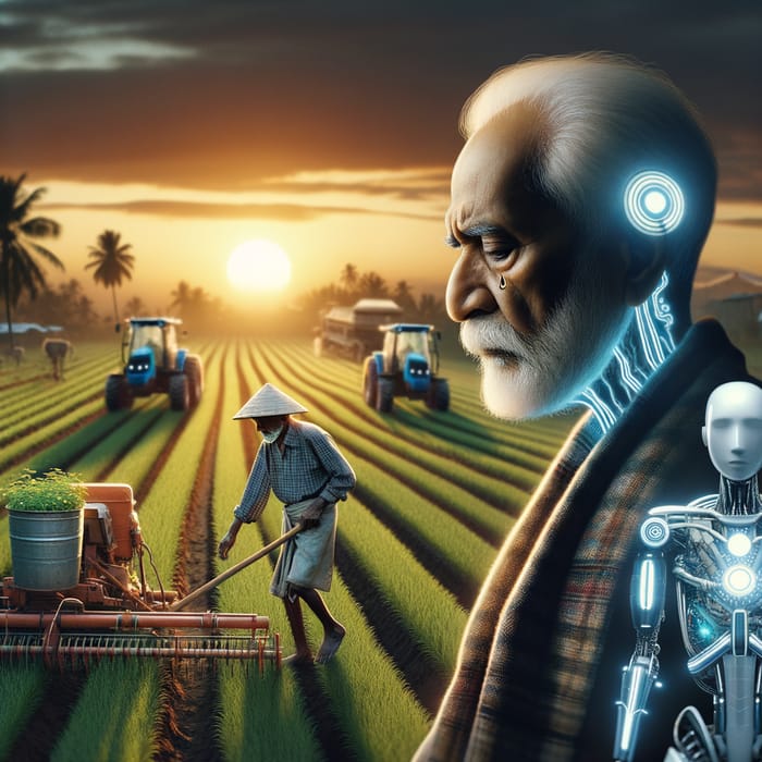 Empathetic Farmer Facing Job Displacement by Ai & Tech