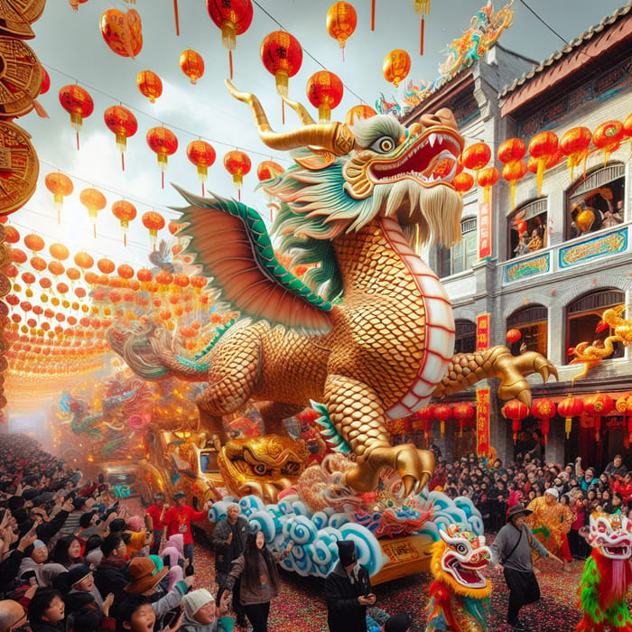 Mythical Qilin in Colorful Chinese New Year Parade