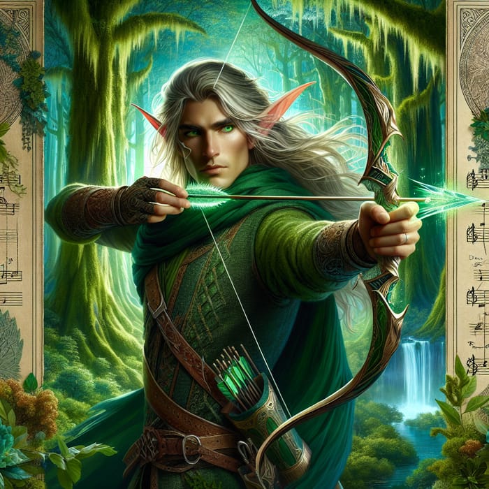 Epic Fantasy Book Cover: Elven Archer in Enchanted Woodland