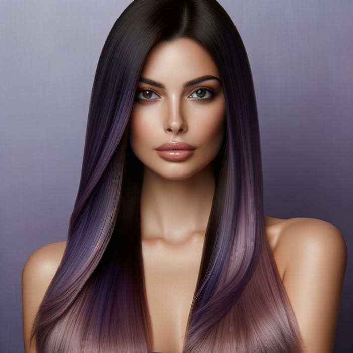 Stylish Woman showcasing her gradient purple straight hair