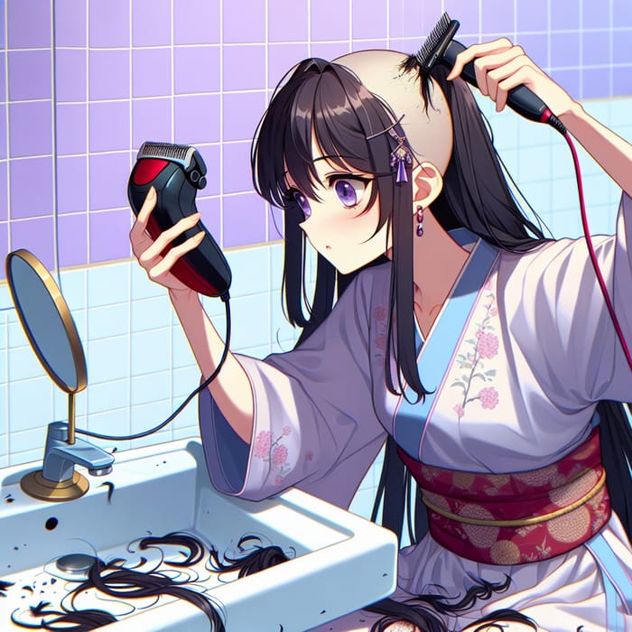 Anime Girl Shaving Head - Empowering Transformation Anime Girl Shaving Head - Empowering Transformation