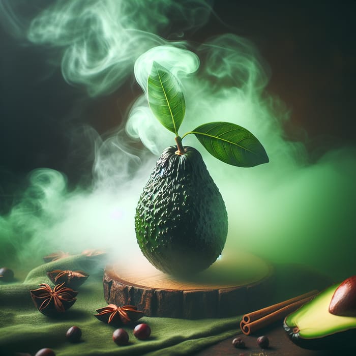 Fragrant Avocado with Green Smoke Background