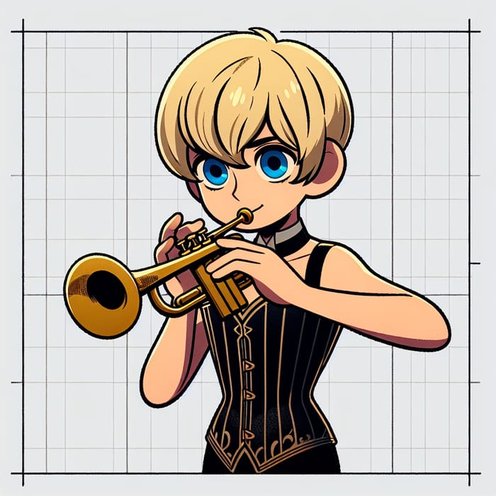 Blonde Teen Playing Trumpet in Funky Corset Art