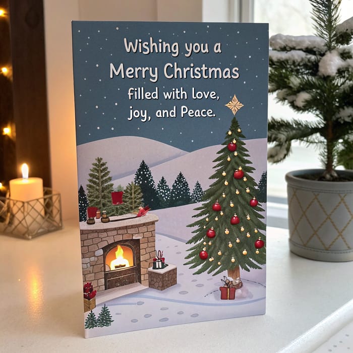 Heartfelt Christmas Card with Snowy Background