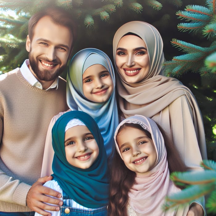 Serene Family Portrait: Father, Mother & Two Beautiful Daughters