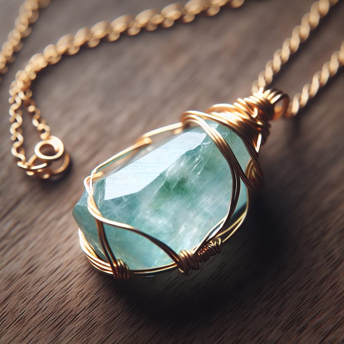 Gold Plated Amazonite Crystal Wire Wrap Necklace - Handcrafted Jewelry