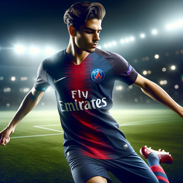 A Professional Moroccan Footballer in Paris Saint-Germain-Like Kit