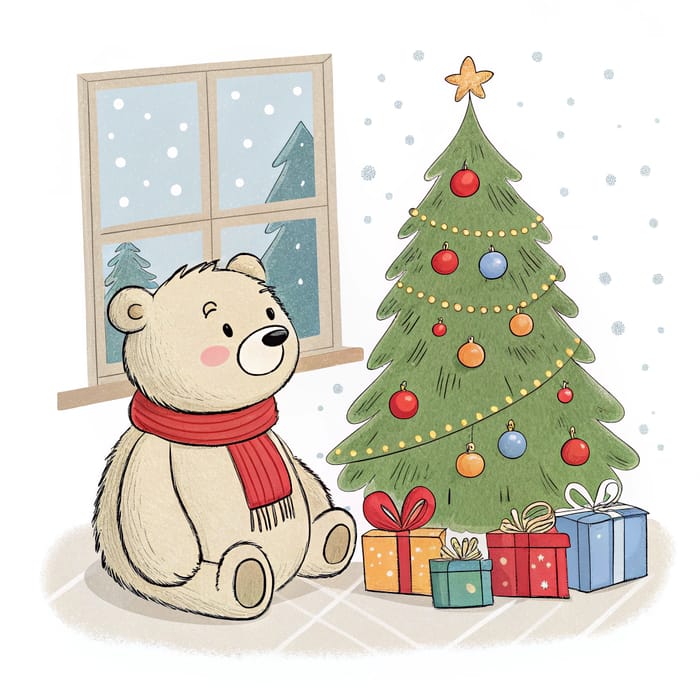 Cute Plush Teddy Bear Christmas Coloring Book