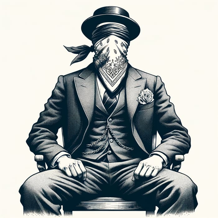 Classical Style Suit Man with Covered Eyes Seated on Chair