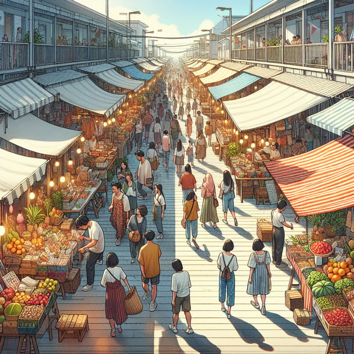 Colorful Craft and Produce Stall at a Vibrant Daytime Market