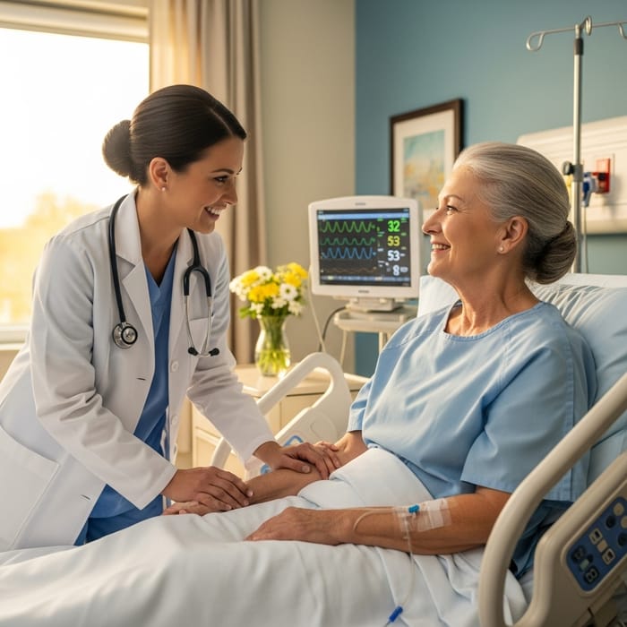 Caring Nurse in Hospital: Smiling & Engaging Caring Nurse in Hospital: Smiling & Engaging