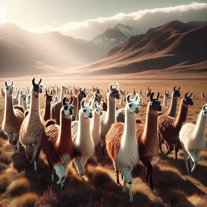 Llamas Moving Freely in Vibrant Landscape