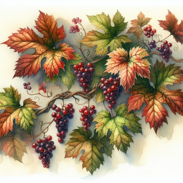 Watercolor Grape Leaves Art - Beautifully Painted