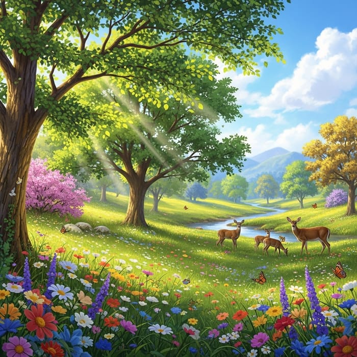 Serene Wildflower Meadow in Golden Sunlight Serene Wildflower Meadow in Golden Sunlight