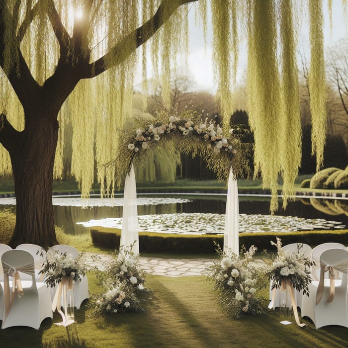 Romantic Wedding Arch Beside Willow Tree